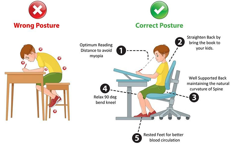 Tư thế ngồi học chống gù lưng, cận thị ở trẻ